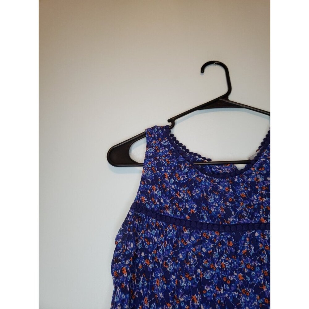 Daniel Rainn Womens XS Boho Tank Top Sleeveless Blue Floral Lace Tiered Back Tie - Picture 4 of 7
